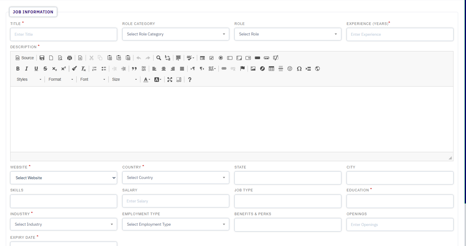 Talent Grid job posting and candidate applications