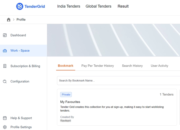 TenderGrid Bookmarks and Workspace